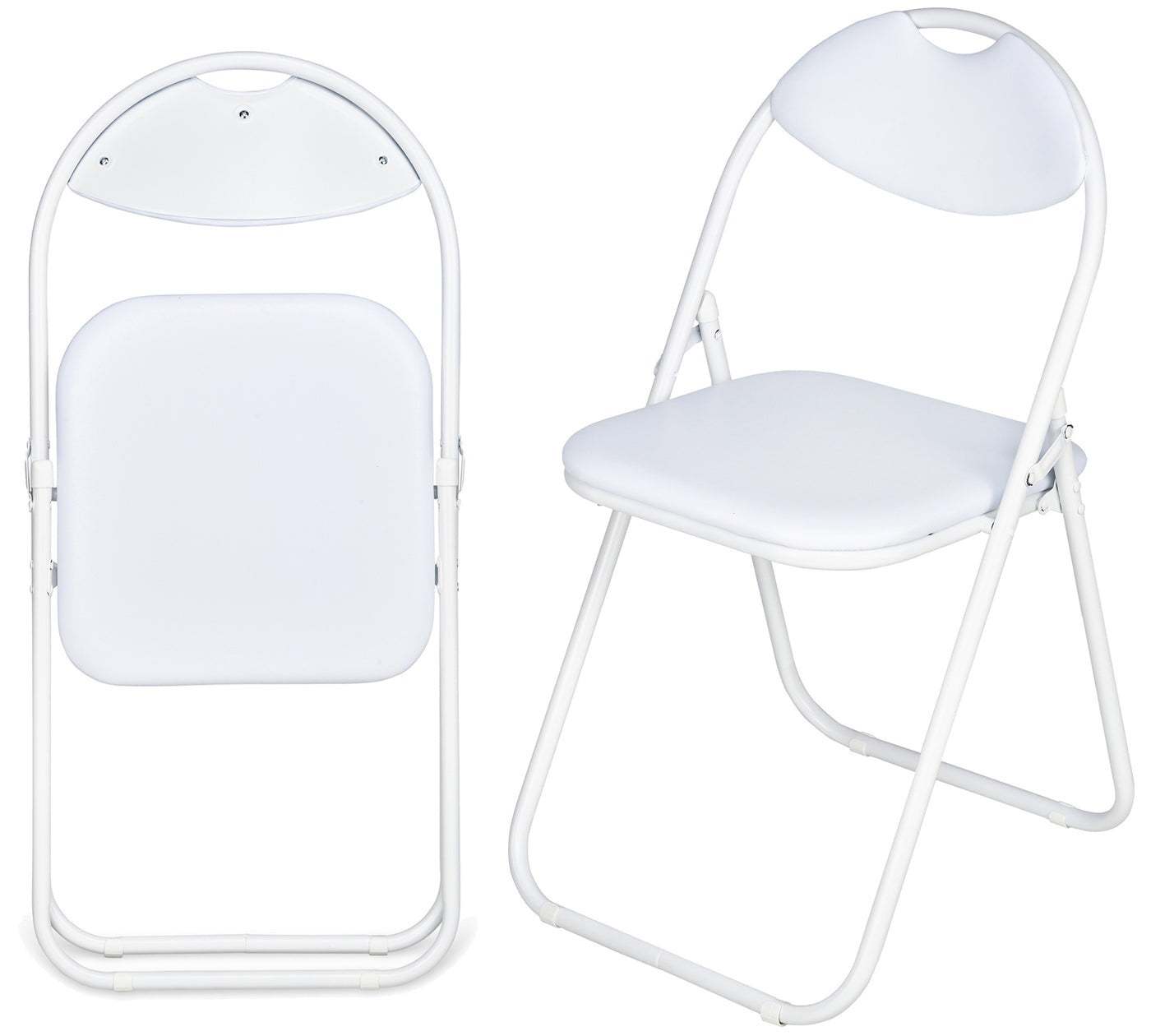 White Folding Chair Round Foldable Metal Chairs Space Saving Padded Seat For Dining Living Room Kitchen Spare Chair Seat