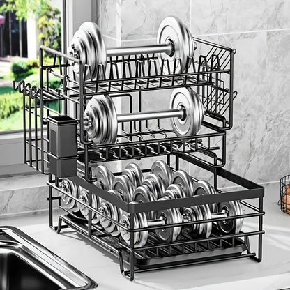 1pc 3 Tier Dish Drainer Rack for Kitchen Counter, Space Saving Dish Rack Large Capacity Drying Rack with Utensil Holder, Cutting Board Holder, Cup Holder And Draining Board