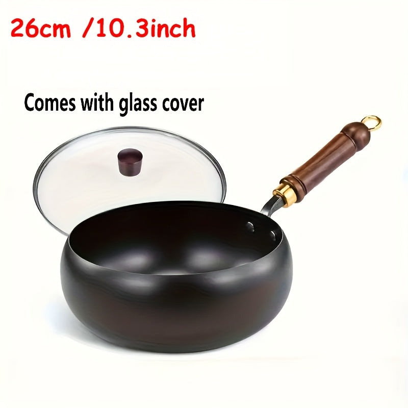 Professional Handmade Cast Iron Dutch Wok - Uncoated, Wooden Lid, Multi-Purpose Wok, Frying Pan Stock Pot Anti-Splatter Oven & All Stove Compatible Durable, Even Heating for Healthy
