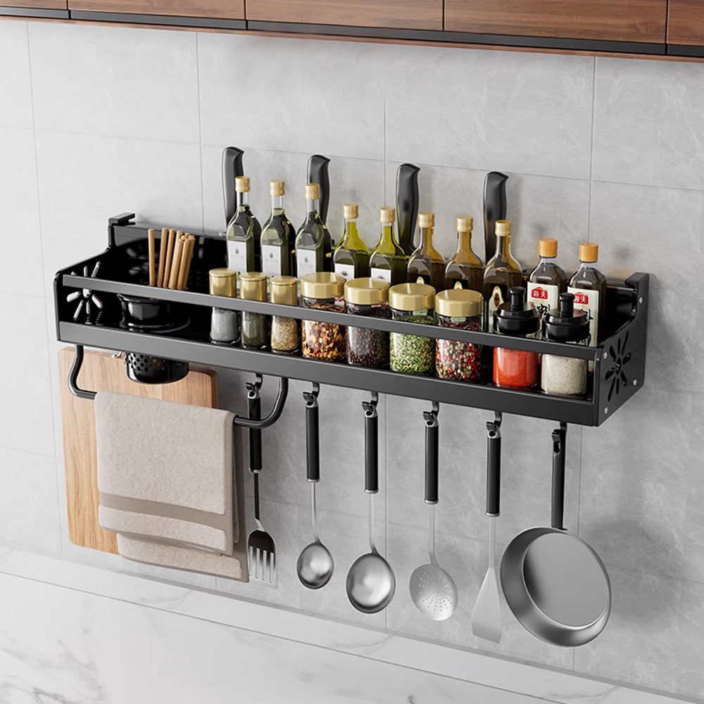 Wall-Mounted Kitchen Storage Shelf Kitchen Hook Rack Wall Mounted Utensil Rack Kitchen Shelf Organiser Spice Racks