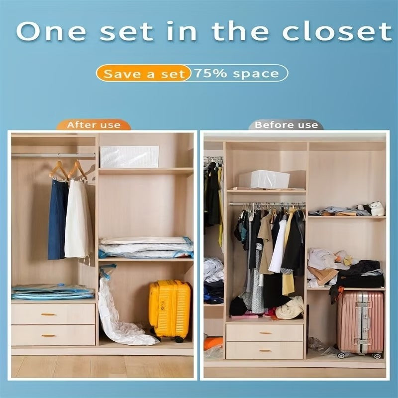 7pcs Extra Large Vacuum Storage Bag Set (40x60cm with 1 Manual Pump) - Space Saving, Sealed Compression, Dustproof and Moistureproof, Suitable for Clothes and Bedding, Ideal for Dorms, Wardrobes, and Moving, Includes 6 Free Drying Bags