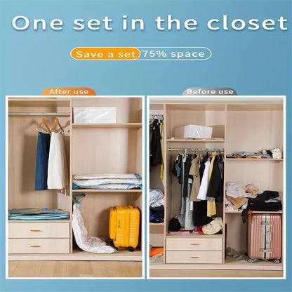 7pcs Extra Large Vacuum Storage Bag Set (40x60cm with 1 Manual Pump) - Space Saving, Sealed Compression, Dustproof and Moistureproof, Suitable for Clothes and Bedding, Ideal for Dorms, Wardrobes, and Moving, Includes 6 Free Drying Bags