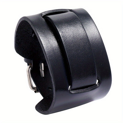 2pcs Easy Men'S Leather Bracelets Adjustable Friend Style Rock Wide Leather Bangle, Individual Versatile Men'S Accessory