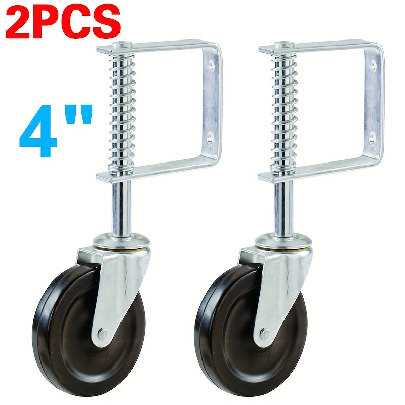 2 X SPRING LOADED HEAVY DUTY GATE WHEELS Farm Timber Door 10.16cm Swivel Wheel Fence