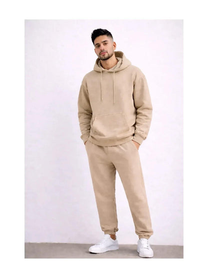 Men'S Outfit Two-Piece Set Featuring a Hooded Long-Sleeve Sweatshirt And Long Pants Solid Colour Knit Fabric Tracksuit, Regular Fit, Perfect Gift for Men, Daily & Outdoor Wear Large Pockets Matching For All Seasons S-XL