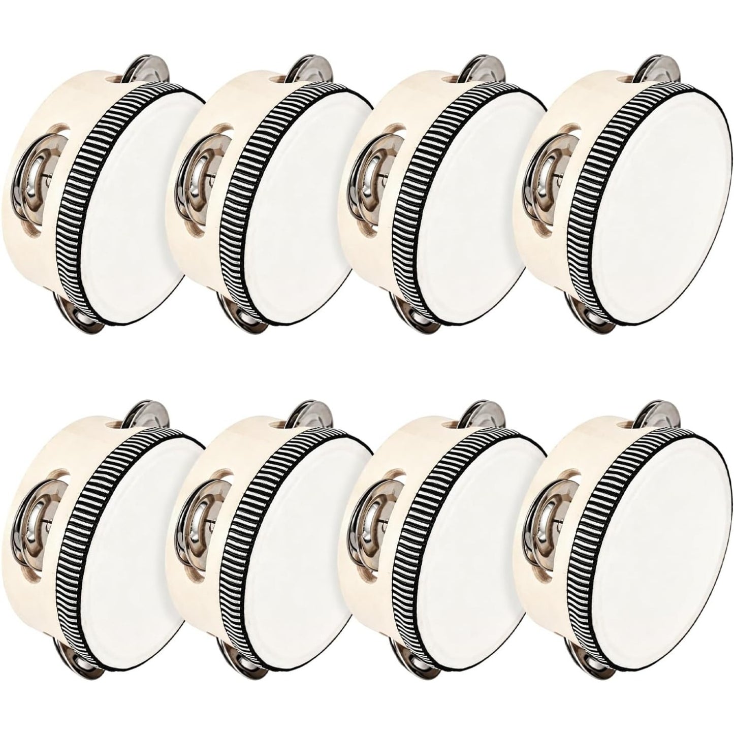8PCS White & Gold Wedding Tambourine Drums Set for Ceremony & Reception