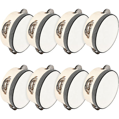 8PCS White & Gold Wedding Tambourine Drums Set for Ceremony & Reception