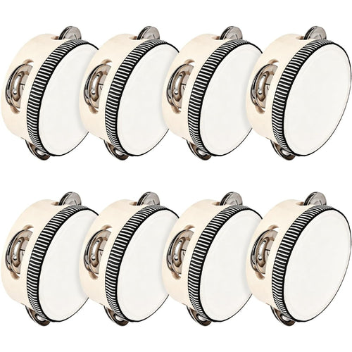 8PCS White & Gold Wedding Tambourine Drums Set for Ceremony & Reception