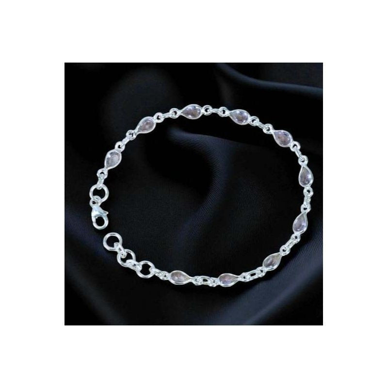 925 Sterling Silver Natural Gemstone Adjustable Bracelet ~ Teardrop Link Bracelet ~ Simple Elegant Jewelry