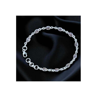 925 Sterling Silver Natural Gemstone Adjustable Bracelet ~ Teardrop Link Bracelet ~ Simple Elegant Jewelry