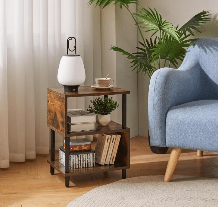 Modern Side Table with Storage - Small End Table/Nightstand, Assembly, -Shaped & Particleboard, Bedside Table for Bedroom/Living Room