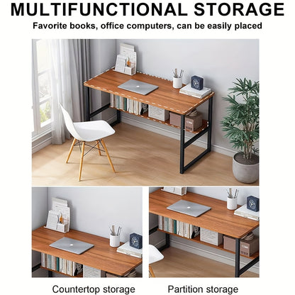 Multifunctional Computer Desk with Storage Shelves, Writing Desk & Study Table for Home Office, Living Room Or Bedroom Study Corner, Sturdy Durable Metal, Space-Saving Modern Home Office Furniture