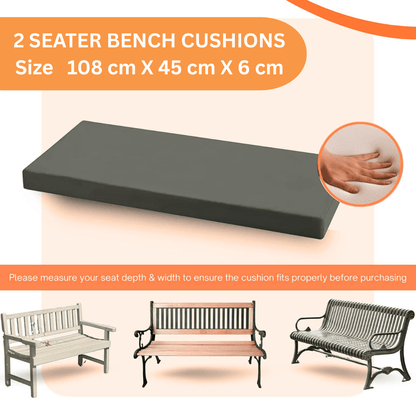 2 Seater Garden Bench Cushion 108x45x6cm – Water-Resistant Polyester Seat Pad, Removable Zip Cover for Outdoor & Indoor Bench