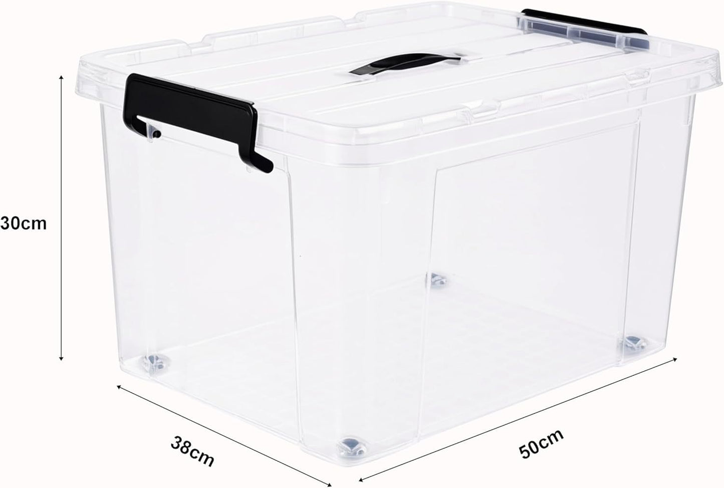 3‑Pack Clear 43L Storage Boxes with Lids & Wheels – Stackable Plastic Containers with Secure Clips and Integrated Handles for Home, Bedroom, Office & Kitchen Organisation