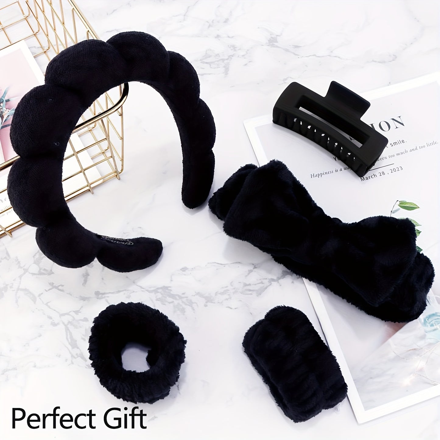 [Spa Headband Set] 5pcs/Set Spa Headband Wristband Set with Hair Claw Clips Skincare Headbands for Washing Face Skin Care Puffy Makeup Headband Wrist Bands Preppy Teen Girl Gifts Cute Trendy Stuff Hair Accessories for Women