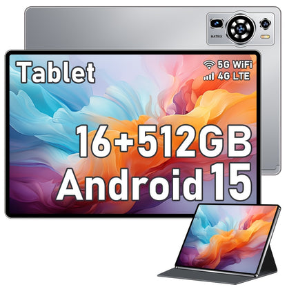 UXD A5 Android 15 Tablet 10.1 Inch 512GB ROM 16GB RAM LTE WiFi 6000mAh with Keyboard Mouse Stylus Case – 1TB Expandable HD Display Purple Grey Blue