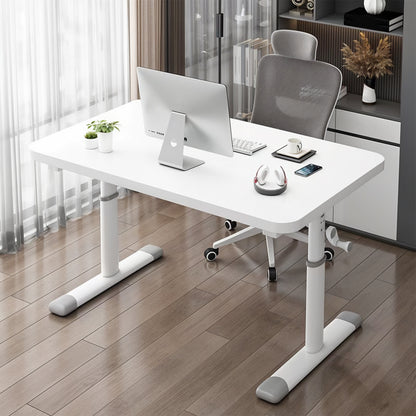 Premium Manual Adjustable Desk 60-90cm - Ergonomic Workstation with Crank Handle & Reinforced Base, Gaming & Home Office Desk, White Compact Study Table (Easy Assembly)