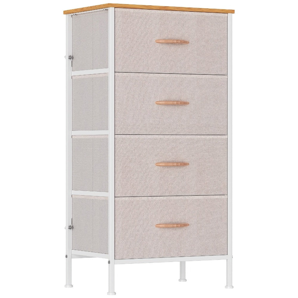 4-Drawer Tall Dresser Storage Cabinet with MDF Wood Top & Metal Frame – Freestanding Vertical Tower Chest of Drawers for Bedroom Living Room 68cm Height 6 Colours