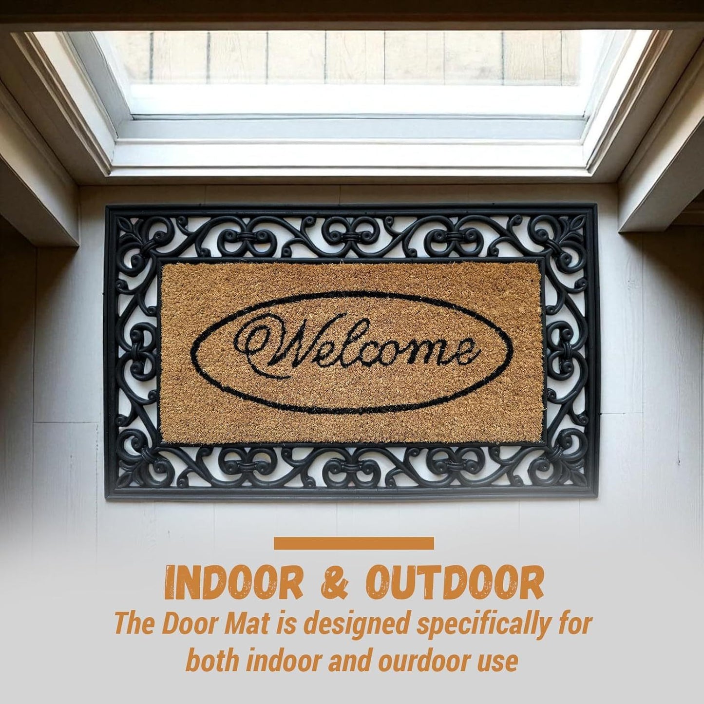 Welcome Coir Door Mat Heavy Duty Non Slip Indoor Outdoor Mat Machine Washable Doormat & Shoe Scraper Removes Grass Mud & Dirt Perfect for Front Door Patio & Entrance