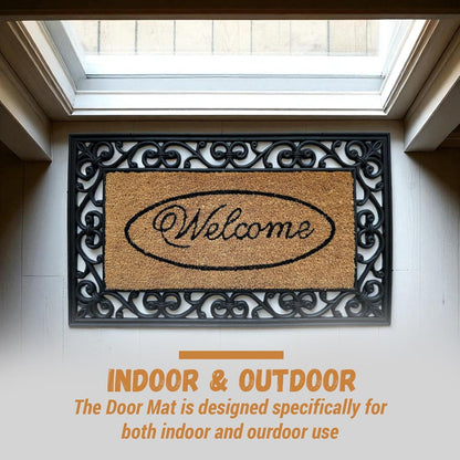 Welcome Coir Door Mat Heavy Duty Non Slip Indoor Outdoor Mat Machine Washable Doormat & Shoe Scraper Removes Grass Mud & Dirt Perfect for Front Door Patio & Entrance