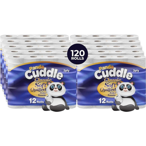Panda Cuddle Toilet Rolls 120 Pack – 3-Ply Quilted 140 Sheets Per Roll, Made in UK, Hypoallergenic Unscented Bulk Loo Rolls, Septic-Safe for Home, Office & Airbnb UK