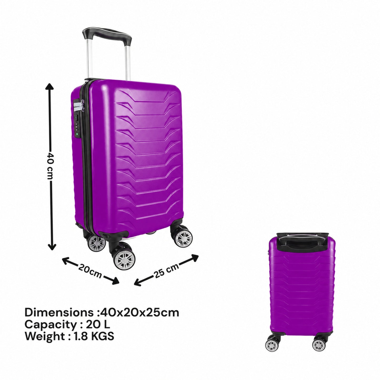Direct Luggage Underseat Cabin Case 40 x 25 x 20 cm RyanAir Approved Size with Combination Lock and Detachable 360° Wheels T-HC-US-1627