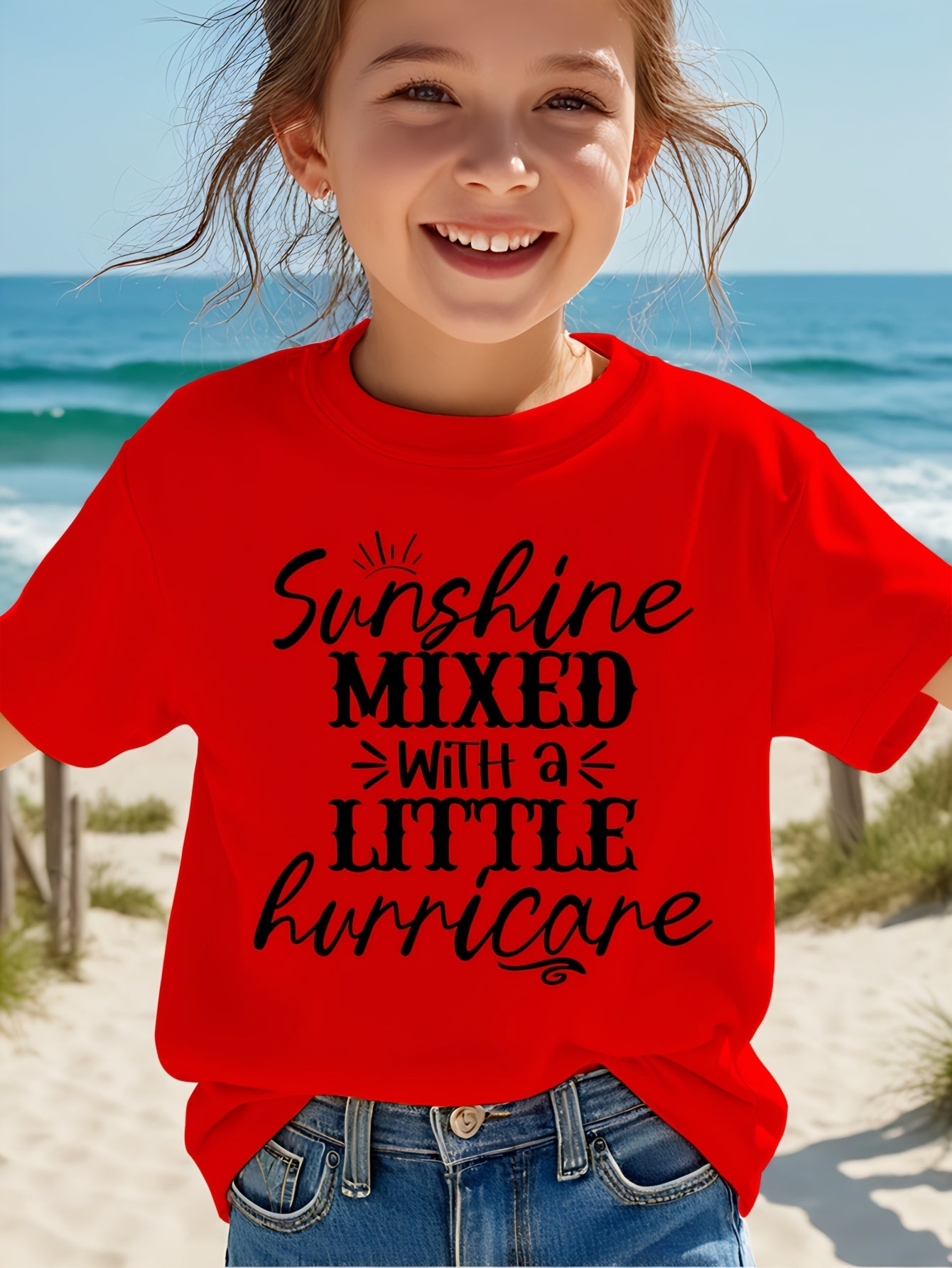 Girl Sunshine MIXED with a LITTLE Hurricane Simple Letter Print Short Sleeve Casual Versatile T-shirt
