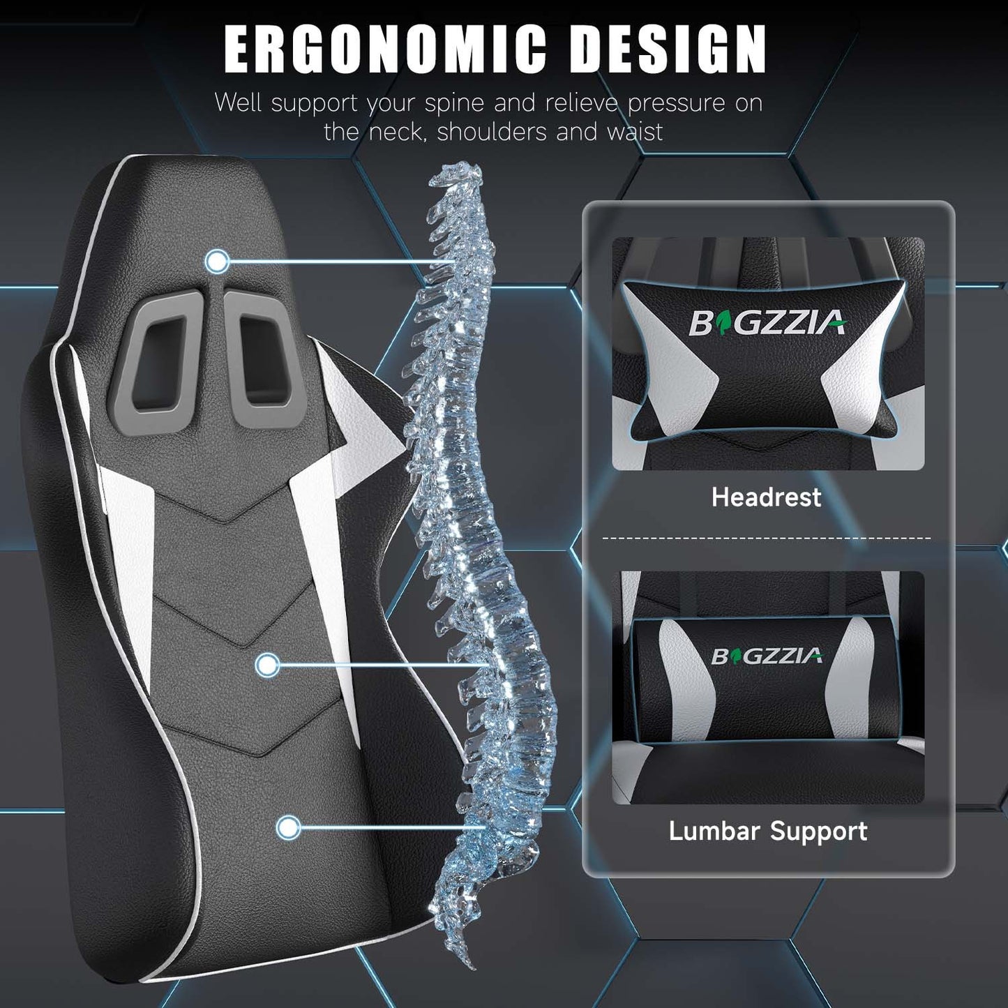 GartistGo Ergonomic Gaming Chair - Gamer Chairs with Lumbar Cushion + Headrest, Height-Adjustable Office & Computer Chair for Adults, Girls, Boys (Without footrest)