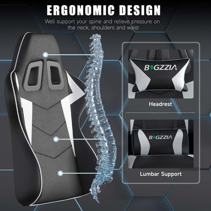 GartistGo Ergonomic Gaming Chair - Gamer Chairs with Lumbar Cushion + Headrest, Height-Adjustable Office & Computer Chair for Adults, Girls, Boys (Without footrest)