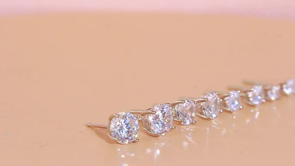 925 Sterling Silvery Synthetic Zirconia Stud Earrings Round 0.1-0.8Ct White 3/4/5/6mm Daily Wear Trendy for Women Accessories Female Gift