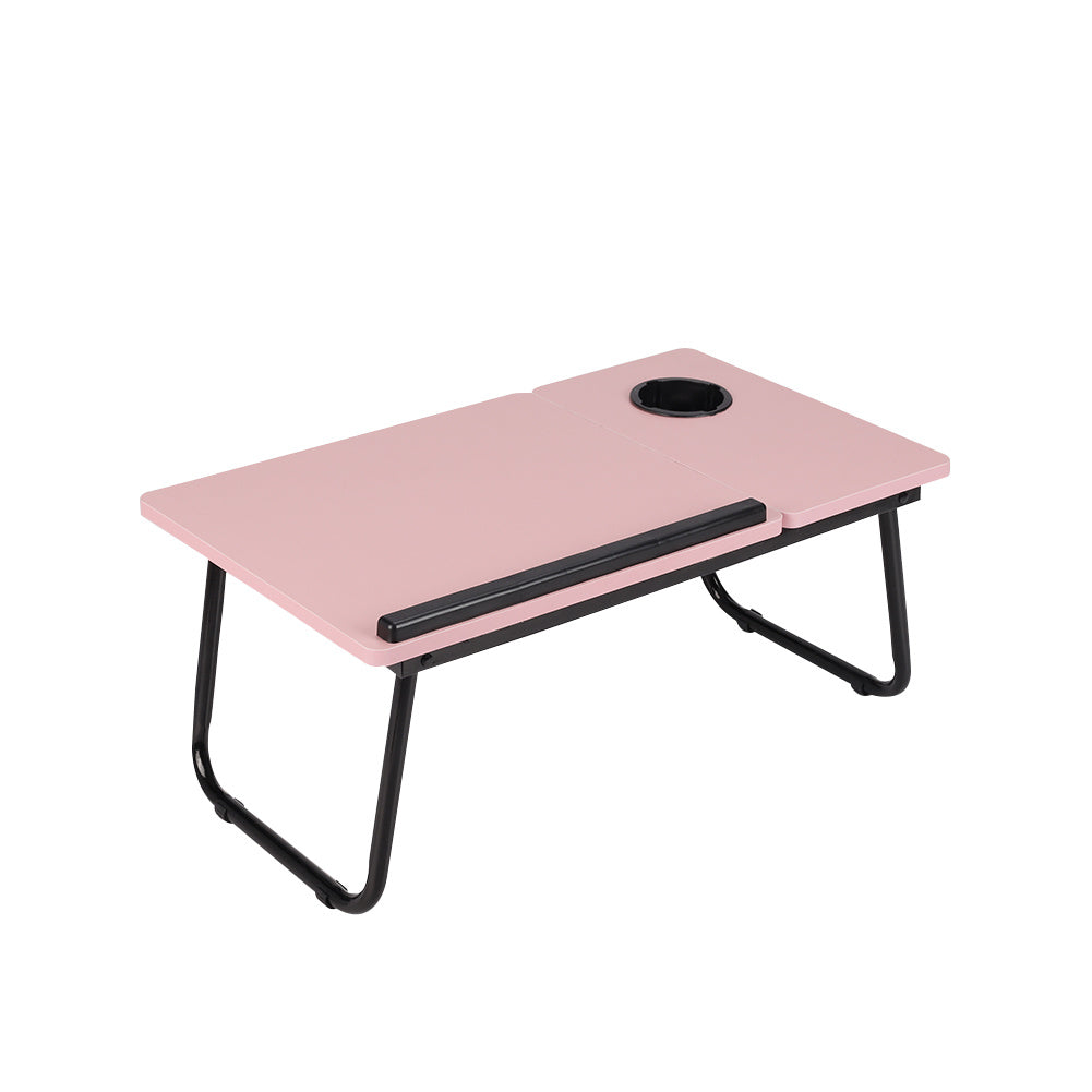 Adjustable Lap Desk Foldable Bed Table with Cup Holder - Portable Laptop Stand Breakfast Tray for Bed Sofa Couch Pink