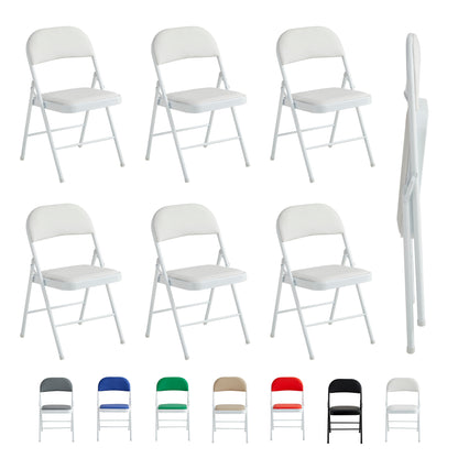Set of 6 Folding Chairs, Faux Leather Foldable Chairs with Metal Frame and Padded Seat, Easy to Fold and Store for Home, Office, Dining and Reception