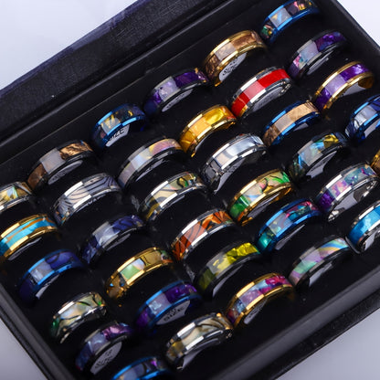 10 Retro Fashion Shiny Multicolor Shell Wood Grain Stainless Steel Rings, Exquisite Men'S Jewelry, Daily Holiday Banquet Party Wear Birthday Anniversary Gift Random Style Delivery Without Box