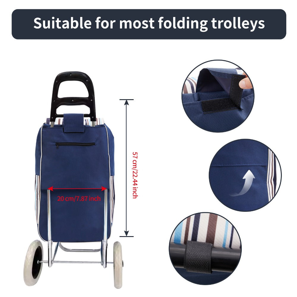 Shopping Trolley Replacement Bag Blue – Foldable Lightweight Bag with Sturdy Handles & Side Pockets for Grocery Shopping, Supermarket, Travel & Errands, 33x20x57cm (Bag Only)