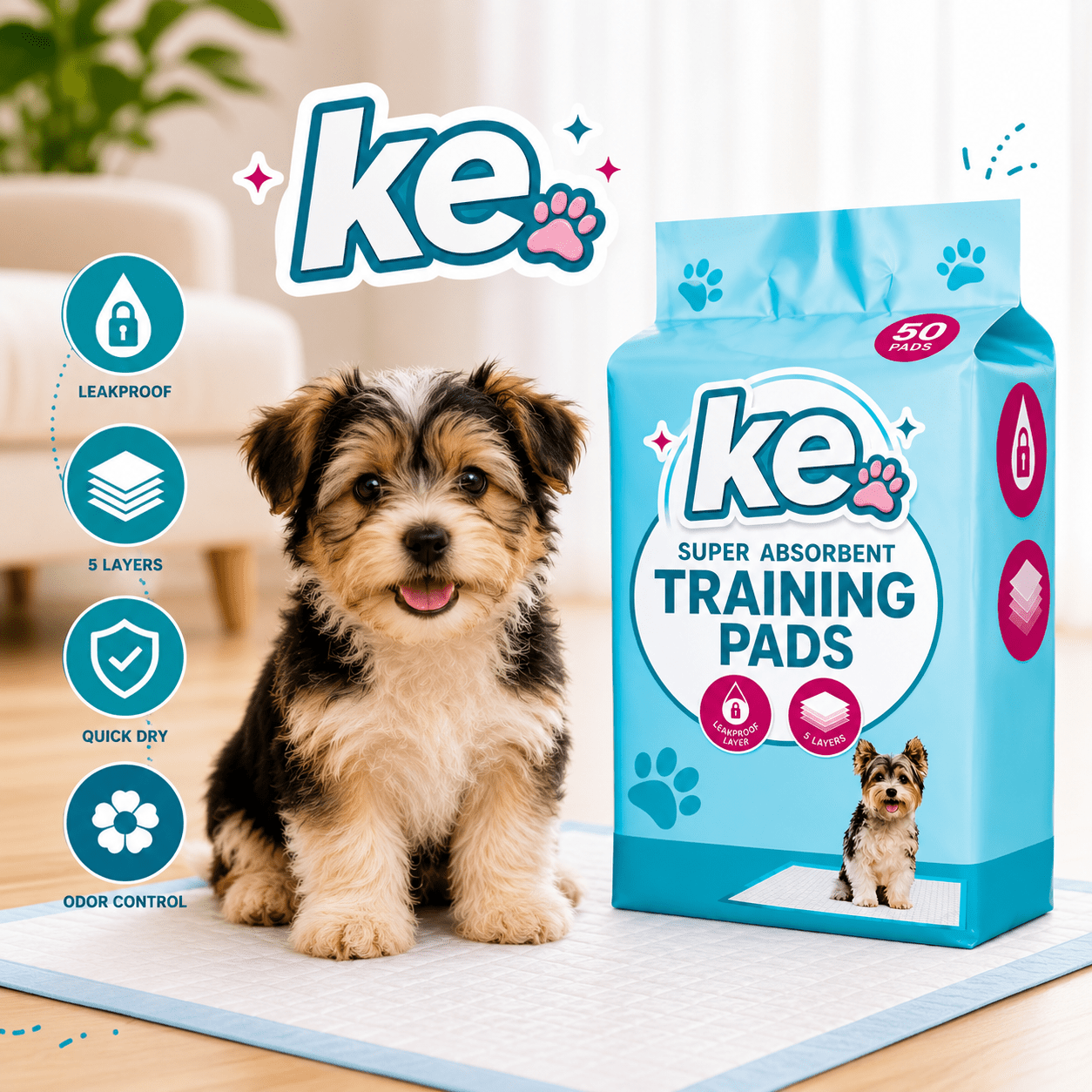 Puppy Training Pads 50pk 60 x 45cm for all dogs Leakproof and Super Absorbent