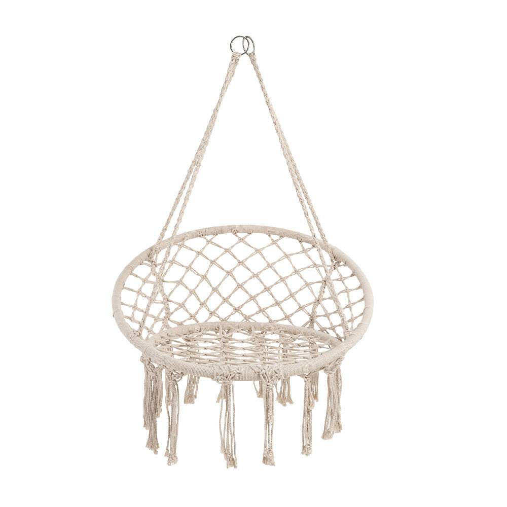 Balcony Rocking Chair, Courtyard Woven Hanging Basket, Hanging Cotton Rope Iron Ring Hanging Chair, Suitable for Indoor, Outdoor, Home, Balcony, Courtyard, Garden, Maximum Load Capacity: 200kg, Material: Iron Ring, Cotton Rope (No Include Cushion)