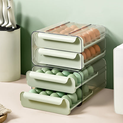 32-grid Double-layer Drawer Egg Box, Egg Storage Container Egg Holder, Plastic Egg Storage Box for Refrigeration, Light Green