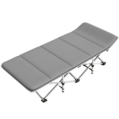 Sun Lounger, Adjustable Folding Camping Bed with Cushion and Headrest, for Adults Garden Patio Pool Office and Beach, 300kg Capacity, Oversized Guest Bed Lounge Chair