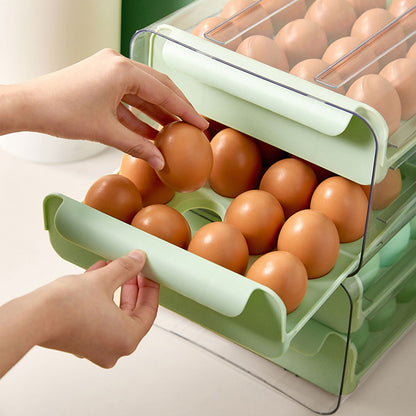 32-grid Double-layer Drawer Egg Box, Egg Storage Container Egg Holder, Plastic Egg Storage Box for Refrigeration, Light Green