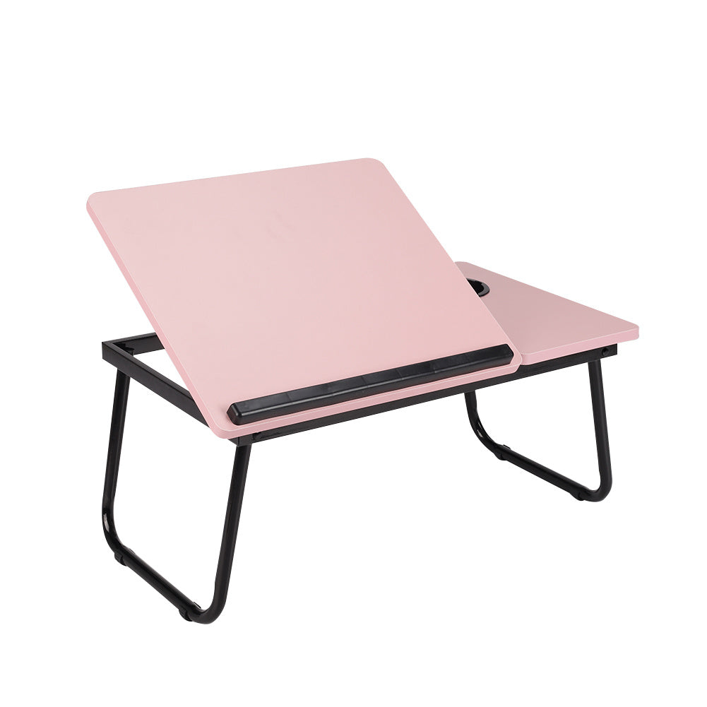 Portable Bed Table Foldable Laptop Desk Breakfast Tray For Bed Couch Folding Notebook Stand Adjustable Lap Desk With Cup Holder Ideal For Working Reading Writing 23.05*12.8*9.45 Inches Pink