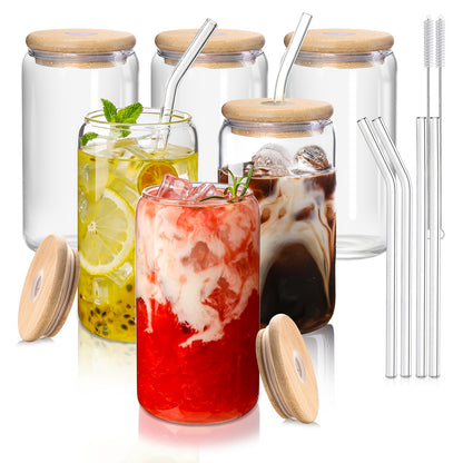 4/6/8/12/16 Glasses With Lid And Straw Only 16 Oz, Transparent Glasses Suitable For Gifts, Business, Drink Cup Sets, Iced Coffee Cups, Cute Aesthetic Tea Cups, Homemade Drink Cups