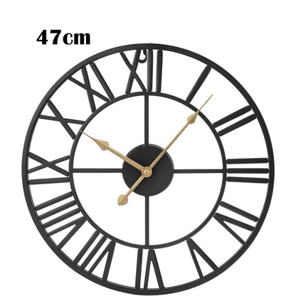 Large Wall Clock Metal Vintage Large Black Wall Clock Round Silent Skeleton Roman Numerals Hanging Clock Battery Wall Clock for Living Room Bedroom Kitchen Hotel Office Black