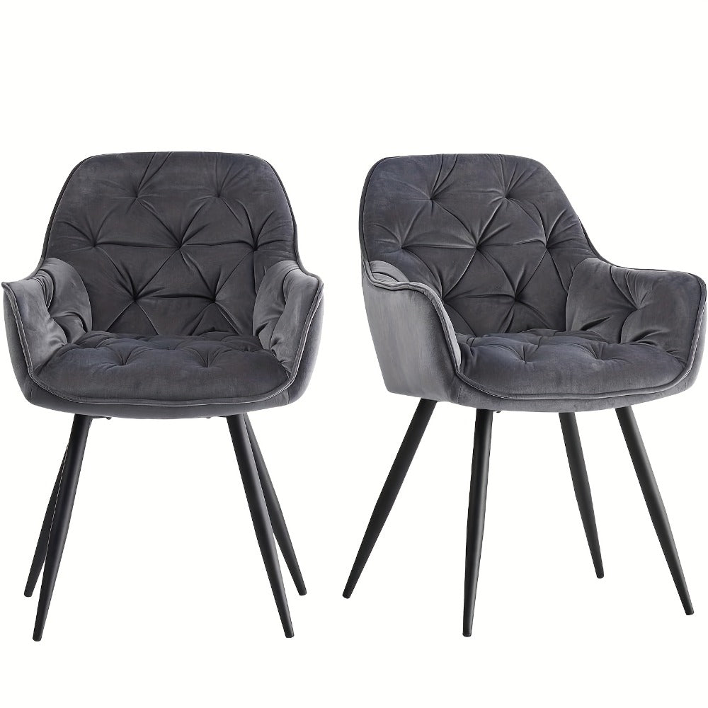 Velvet Padded Dining Chair with Metal Legs & Armrest - Upholstered Tub Chair for Kitchen, Living Room, Bedroom & Office, 15 Colours, UK Stock