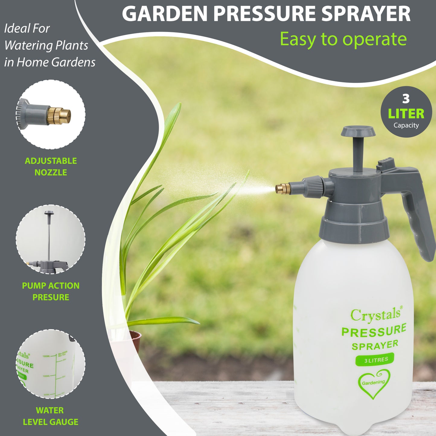 3L Pressure Spray Bottle – Handheld Garden Sprayer with Adjustable Nozzle, Manual Pump Action for Weed Killer, Fertiliser, Cleaning – Heavy Duty Portable Chemical Sprayer for Outdoor Use
