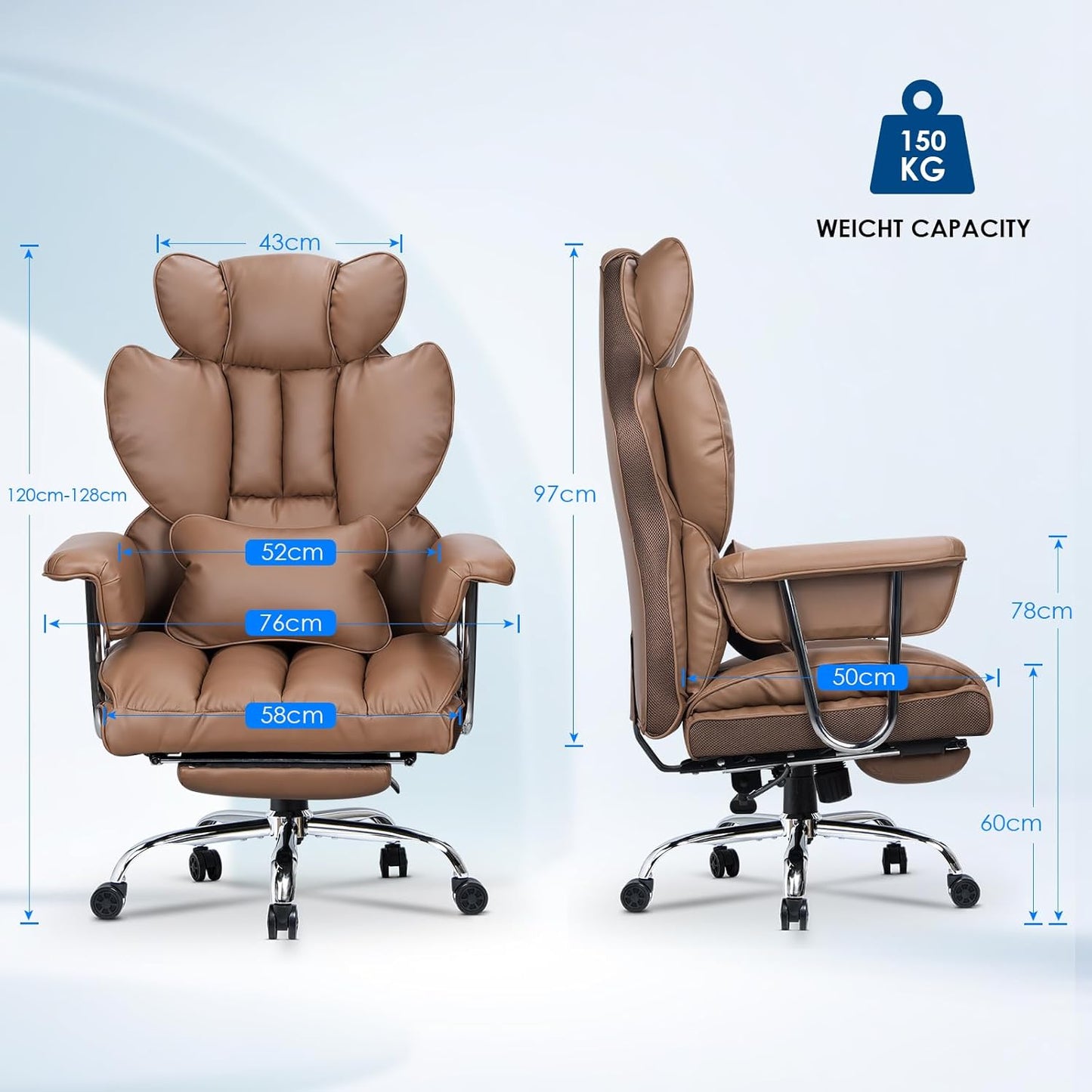 GartistGo Executive Office Chair Desk Chair, PU Computer Recliner, Ergonomic Office Chair with Footrest, Heavy Duty Leather Office Chairs for Home Office, High Back Swivel Chair