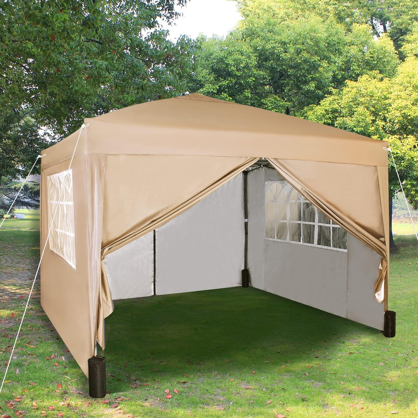 Pop-up Gazebo 3m x 3m with Sides & 4 Weight Bags & Silver Protective Layer Waterproof Marquee Canopy
