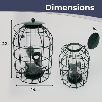 Large Heavy Duty Squirrel Proof Bird Feeder For Wild Seed Feed Mix Outdoor Garden Use - With Strong Metal Cage To Deter Squirrels & Large Birds (Caged Feeder)