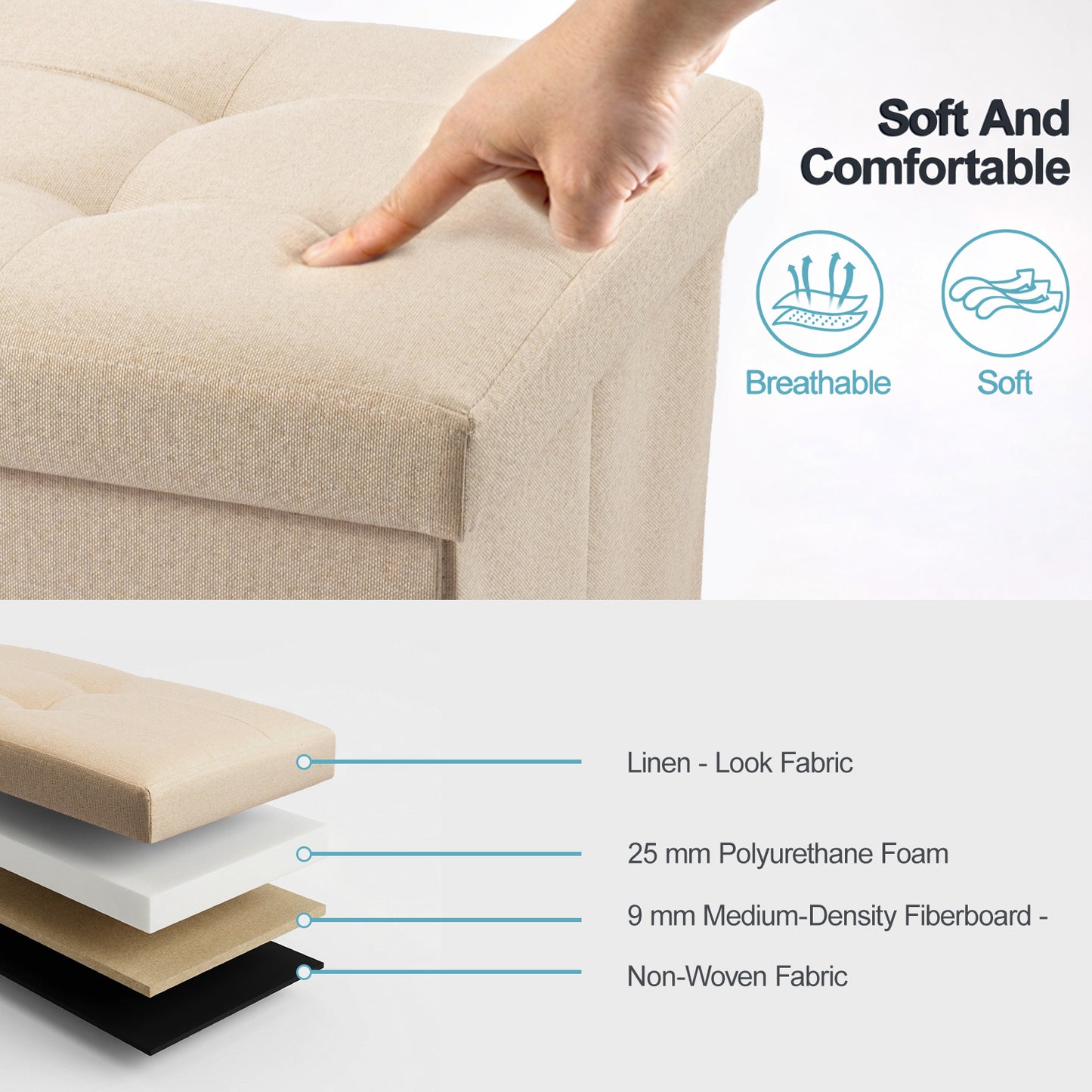 Stylish Folding Ottoman Bench - Multi-Use Storage with Lid, Great for Shoes and Accessories