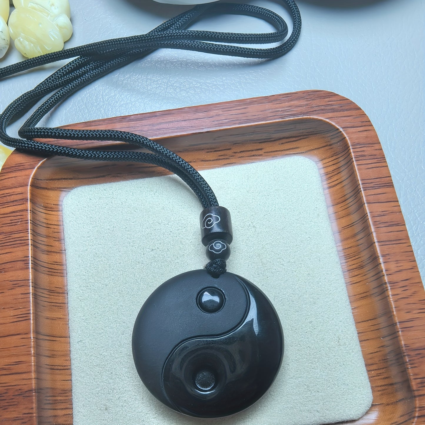 One Piece of Obsidian Yin Yang Tai Chi Pendant Necklace Designed for Men