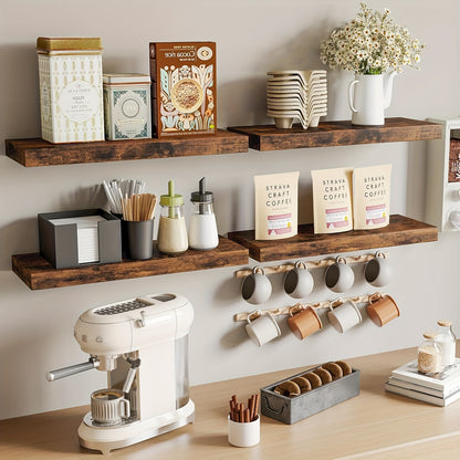 4pcs Wall Shelves, Each Can Bear 10kg Suspended Hanging Shelf, Natural Solid Wood, Load-bearing, Space-saving, Easy to Install, Floating Shelves, Multi-functional Decorative Storage for Living Room, Kitchen, Bathroom, Bedroom, Floating Shelves